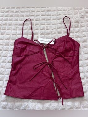 NEW Pretty Garbage Small Red Faux Leather Tie Front Crop Top ~ Edgy Club Y2K